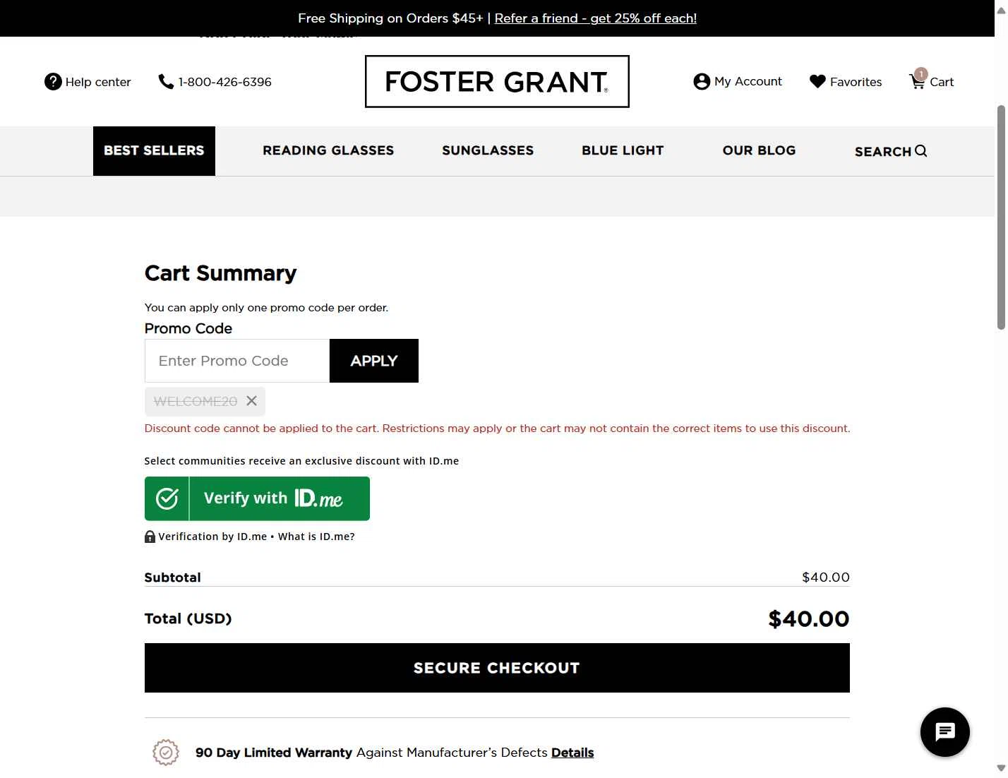 Gargoyles Eyewear checkout page showing Gargoyles Eyewear promo code box | Screenshot taken by SimplyCodes community member on Oct 27, 2025