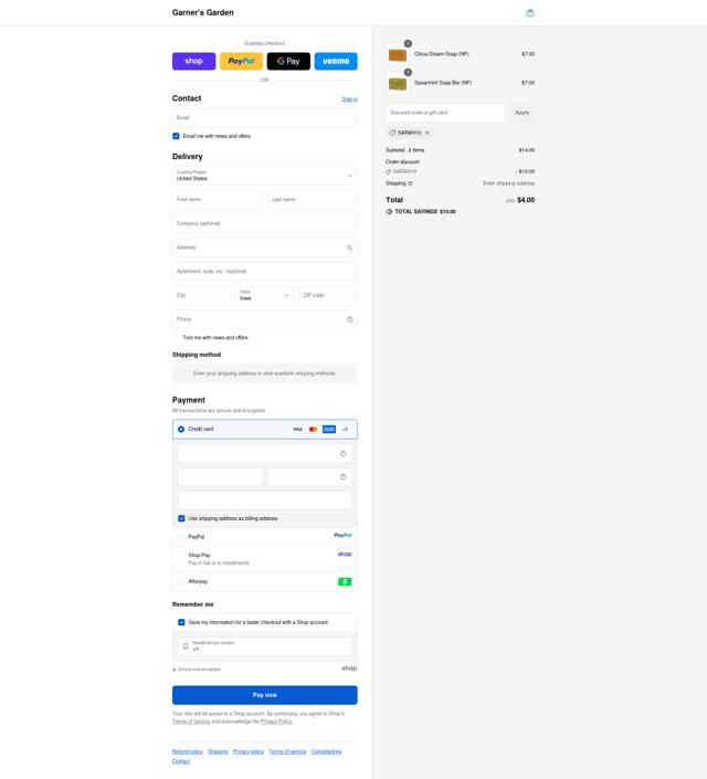 Garner's Garden checkout page showing Garner's Garden discount code box | Screenshot taken by SimplyCodes community member on Sep 15, 2025