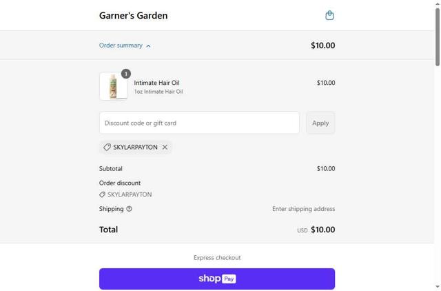 Garner's Garden checkout page showing Garner's Garden discount code box | Screenshot taken by SimplyCodes community member on Jun 3, 2025