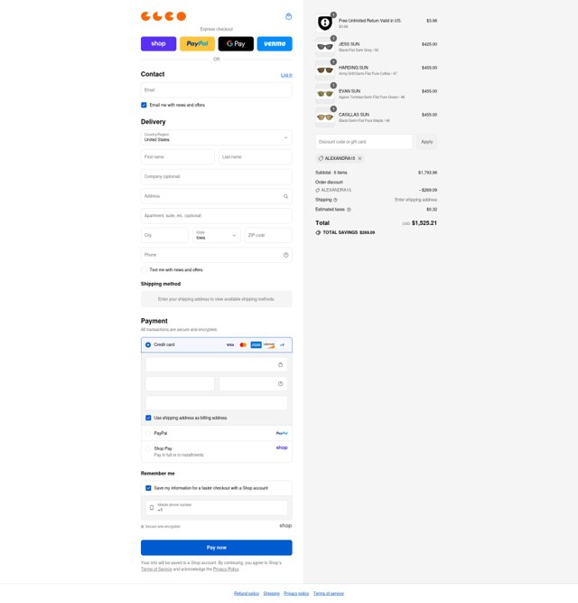 Garrett Leight California Optical checkout page showing Garrett Leight California Optical promo code box | Screenshot taken by SimplyCodes community member on Aug 30, 2025
