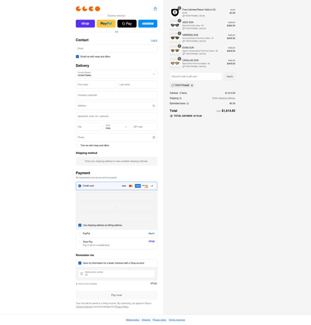 Garrett Leight California Optical checkout page showing Garrett Leight California Optical promo code box | Screenshot taken by SimplyCodes community member on Aug 30, 2025