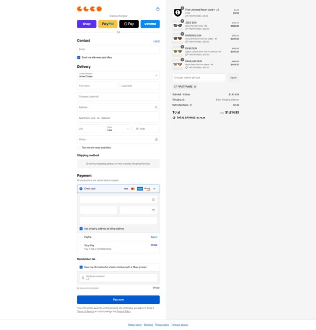 Garrett Leight California Optical checkout page showing Garrett Leight California Optical promo code box | Screenshot taken by SimplyCodes community member on Sep 8, 2025