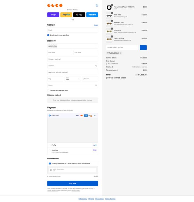 Garrett Leight California Optical checkout page showing Garrett Leight California Optical promo code box | Screenshot taken by SimplyCodes community member on Sep 8, 2025