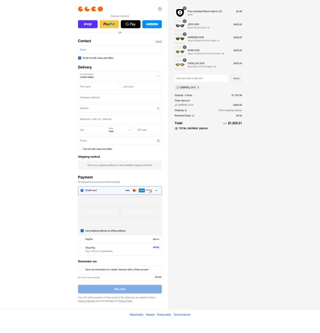 Garrett Leight California Optical checkout page showing Garrett Leight California Optical promo code box | Screenshot taken by SimplyCodes community member on Sep 8, 2025
