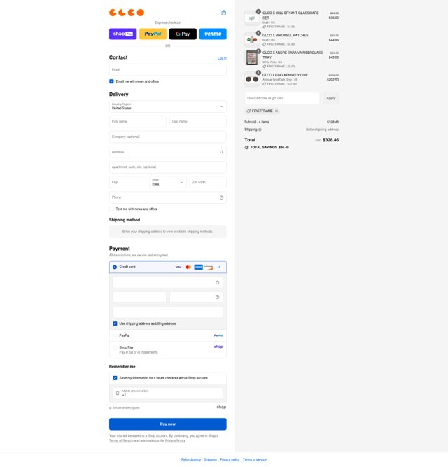 Garrett Leight California Optical checkout page showing Garrett Leight California Optical promo code box | Screenshot taken by SimplyCodes community member on Aug 26, 2025