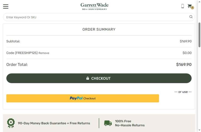 Garrett Wade checkout page showing Garrett Wade promo code box | Screenshot taken by SimplyCodes community member on Aug 17, 2025