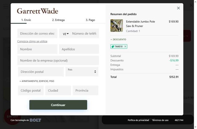 Garrett Wade checkout page showing Garrett Wade promo code box | Screenshot taken by SimplyCodes community member on Aug 16, 2025