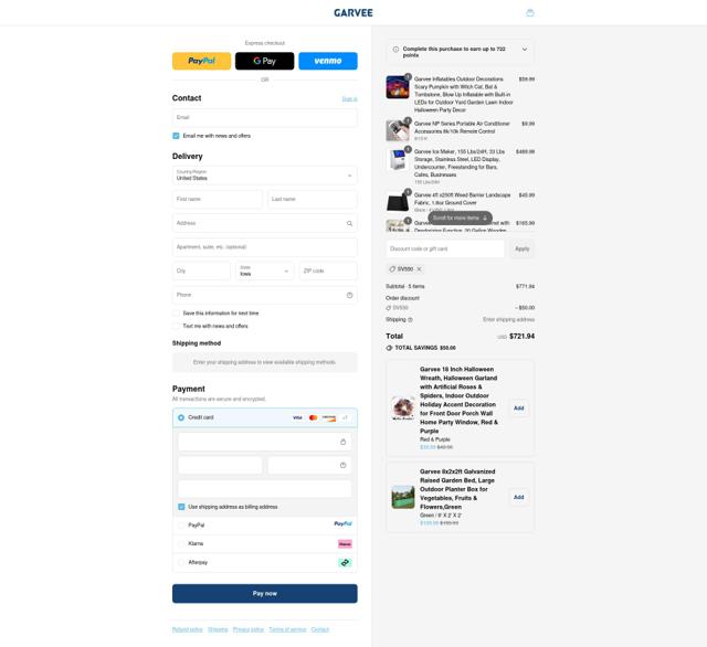 GARVEE checkout page showing GARVEE discount code box | Screenshot taken by SimplyCodes community member on Sep 17, 2025