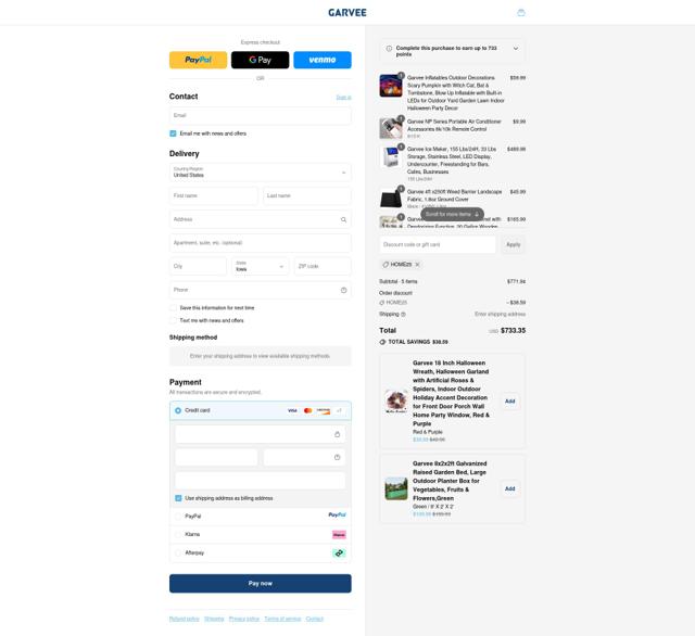 GARVEE checkout page showing GARVEE discount code box | Screenshot taken by SimplyCodes community member on Sep 17, 2025
