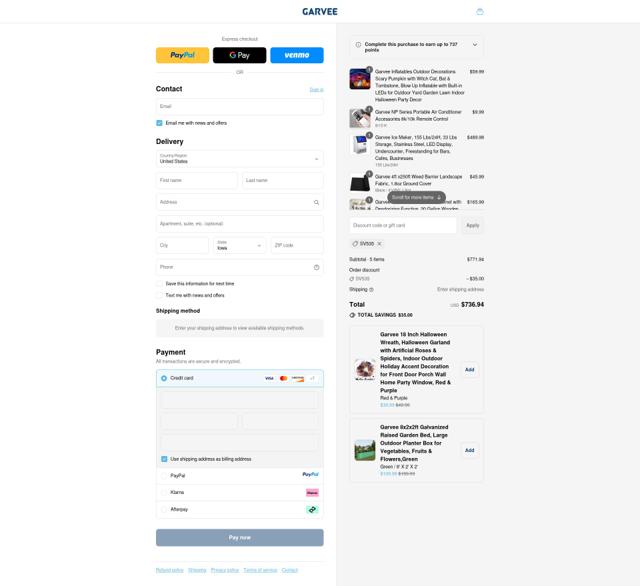 GARVEE checkout page showing GARVEE discount code box | Screenshot taken by SimplyCodes community member on Sep 17, 2025