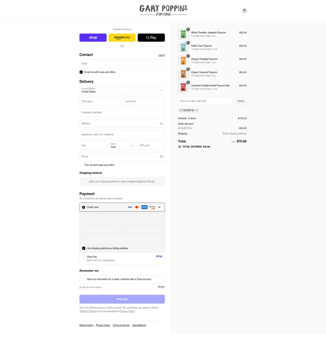 Gary Poppins checkout page showing Gary Poppins coupon code box | Screenshot taken by SimplyCodes community member on Sep 7, 2025