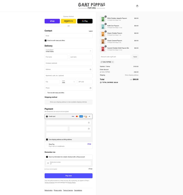 Gary Poppins checkout page showing Gary Poppins coupon code box | Screenshot taken by SimplyCodes community member on Sep 7, 2025