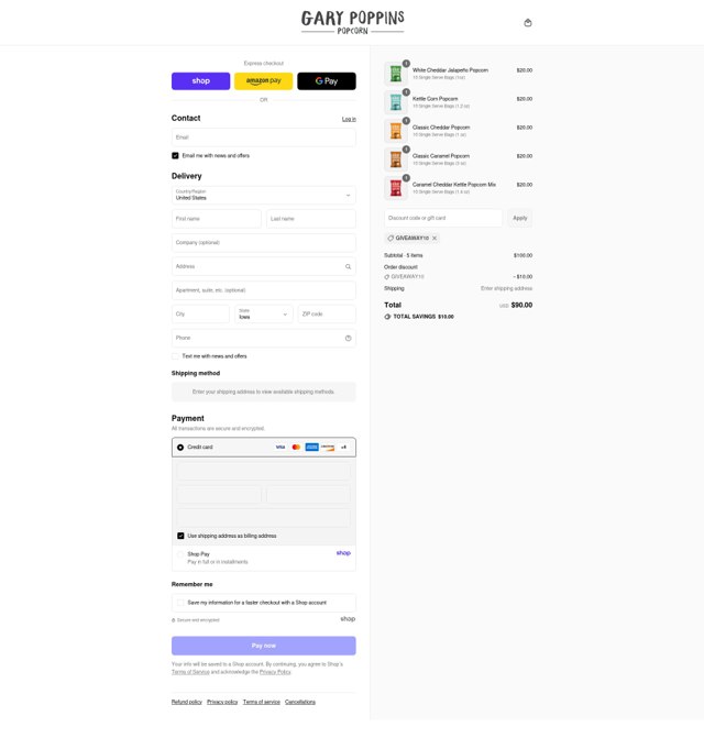Gary Poppins checkout page showing Gary Poppins coupon code box | Screenshot taken by SimplyCodes community member on Sep 7, 2025