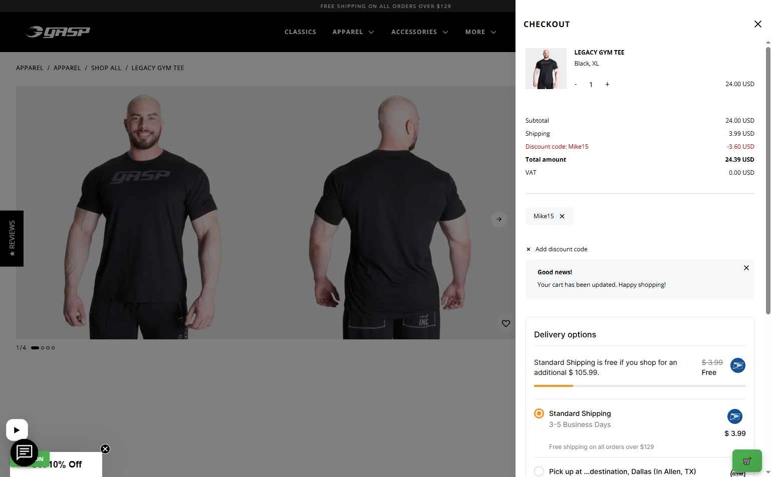GASP checkout page showing GASP discount code box | Screenshot taken by SimplyCodes community member on Feb 11, 2026