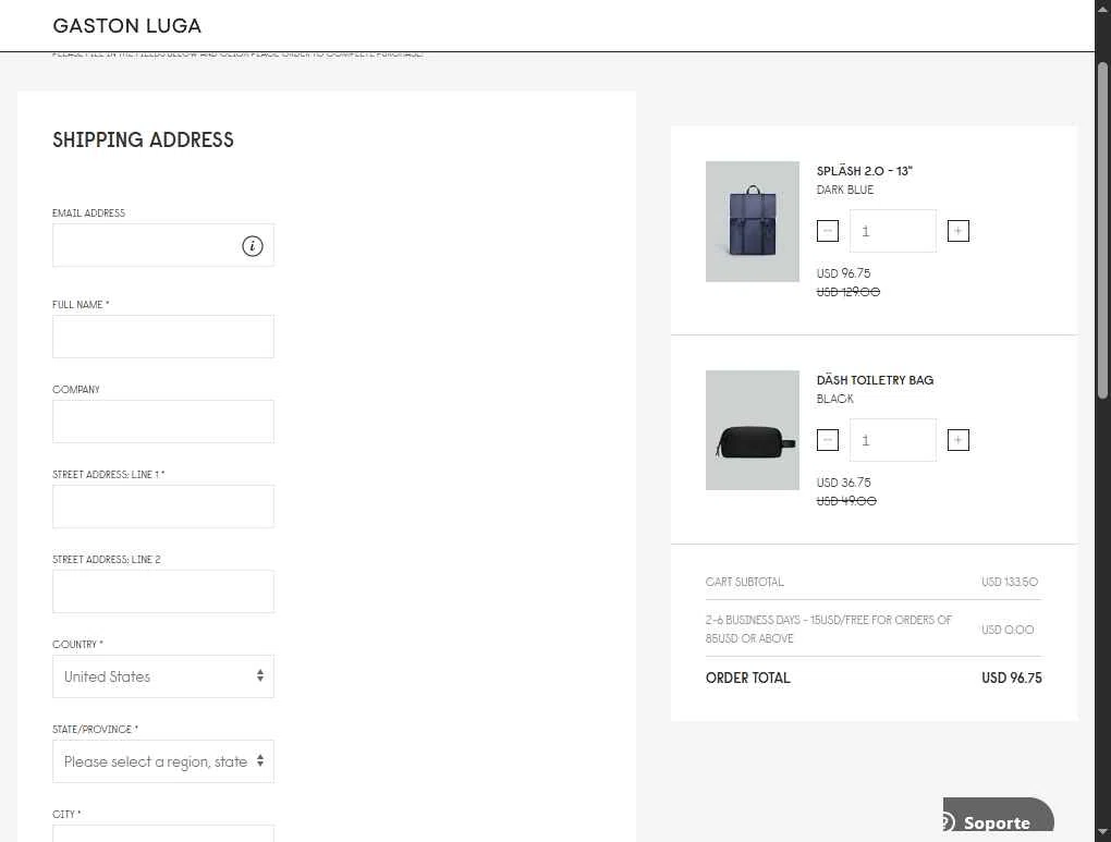 Gaston Luga checkout page showing Gaston Luga promo code box | Screenshot taken by SimplyCodes community member on Nov 4, 2025