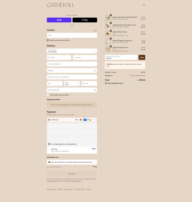 Gatherall checkout page showing Gatherall discount code box | Screenshot taken by SimplyCodes community member on Aug 31, 2025