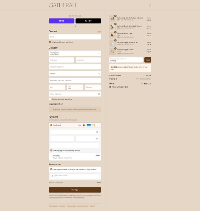 Gatherall checkout page showing Gatherall discount code box | Screenshot taken by SimplyCodes community member on Sep 8, 2025