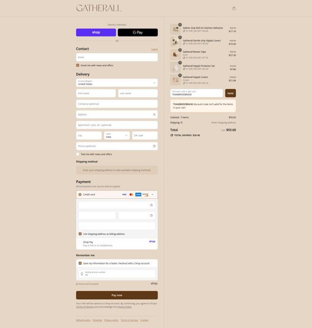 Gatherall checkout page showing Gatherall discount code box | Screenshot taken by SimplyCodes community member on Aug 31, 2025