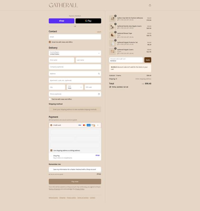 Gatherall checkout page showing Gatherall discount code box | Screenshot taken by SimplyCodes community member on Sep 4, 2025