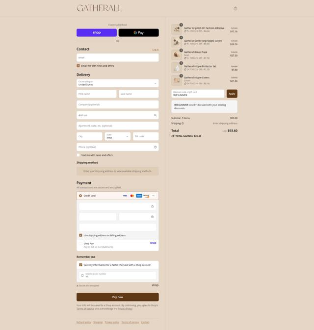 Gatherall checkout page showing Gatherall discount code box | Screenshot taken by SimplyCodes community member on Aug 31, 2025