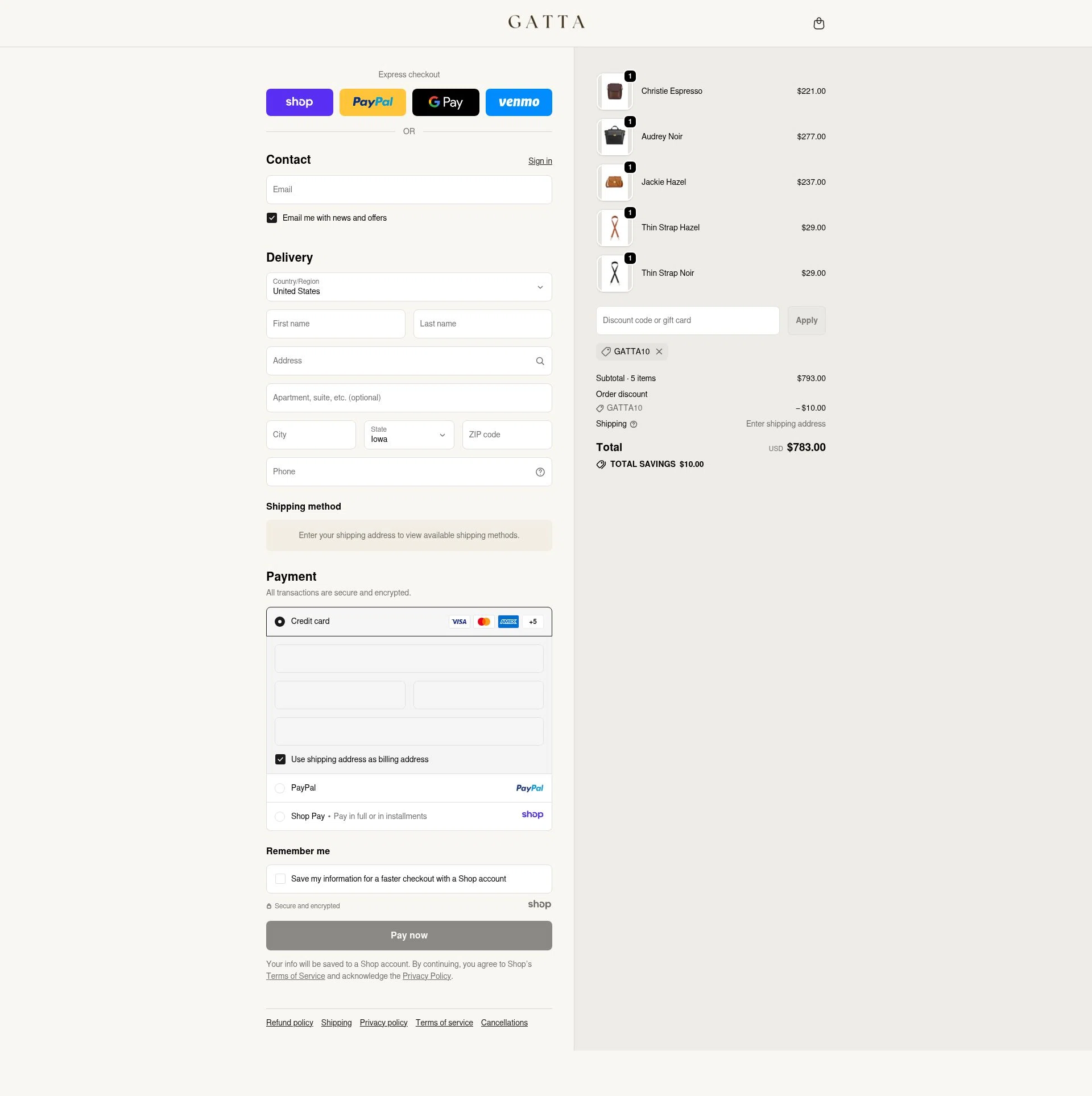 GATTA checkout page showing GATTA promo code box | Screenshot taken by SimplyCodes community member on Dec 10, 2025