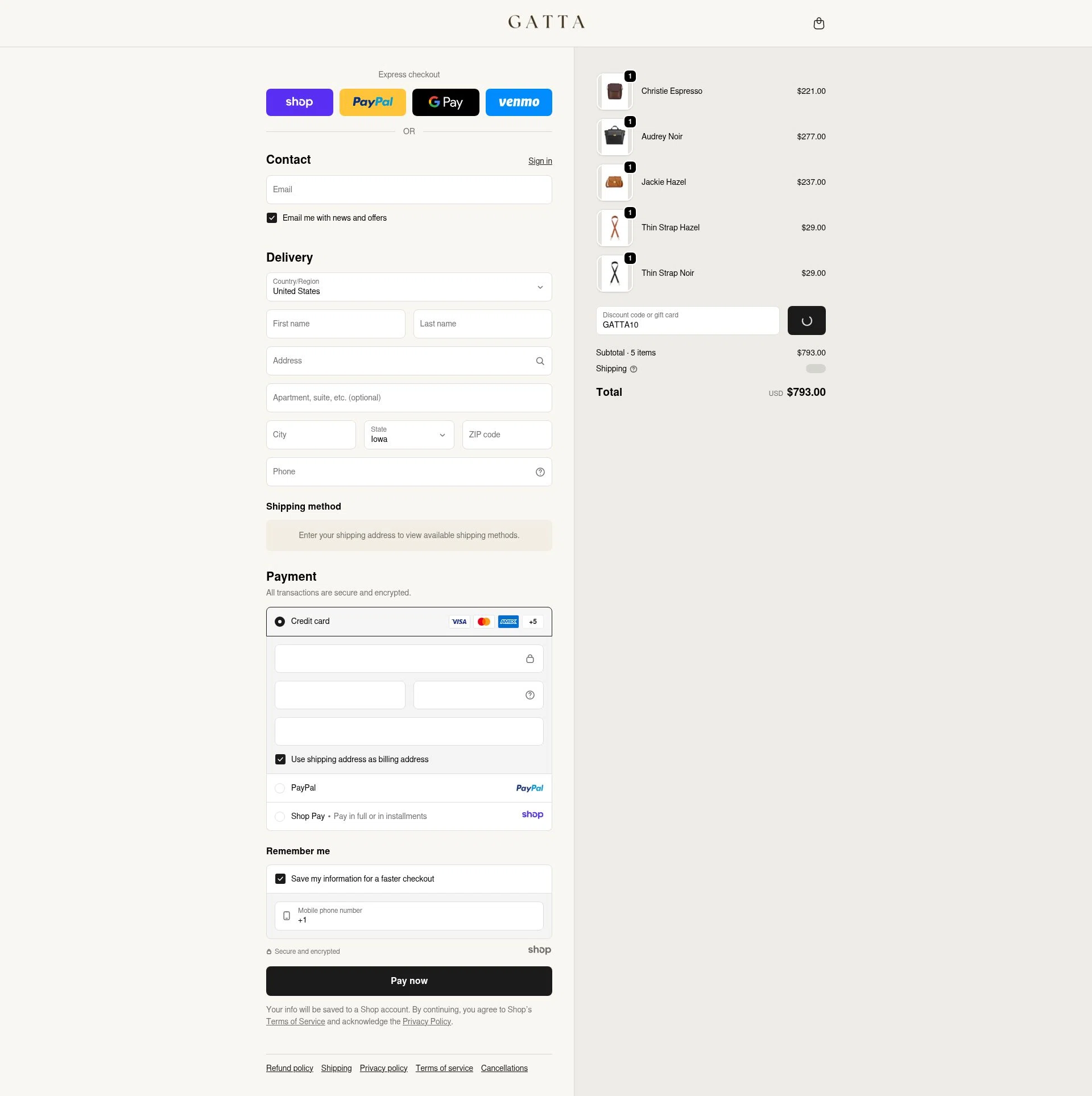 GATTA checkout page showing GATTA promo code box | Screenshot taken by SimplyCodes community member on Dec 16, 2025