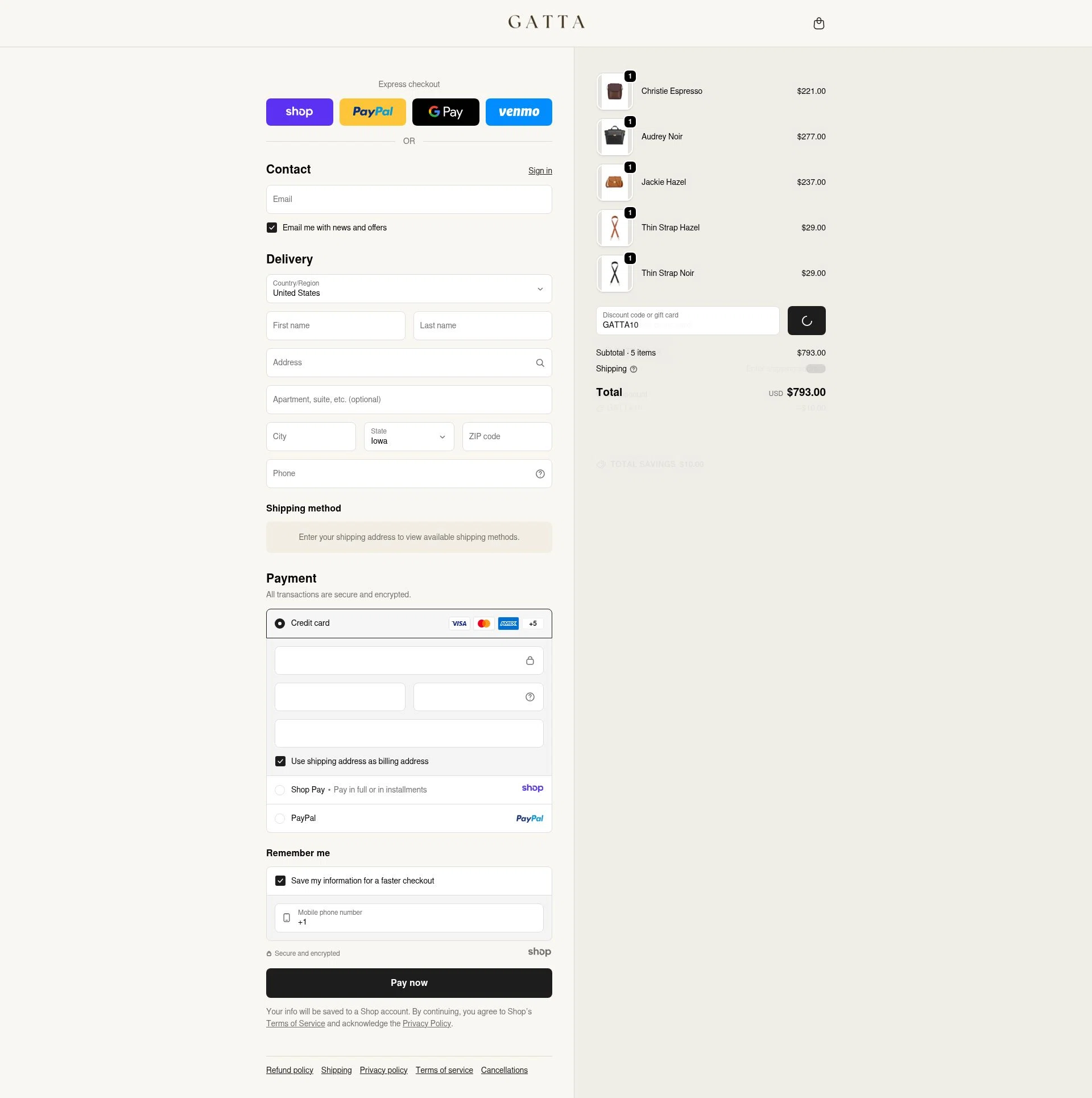 GATTA checkout page showing GATTA promo code box | Screenshot taken by SimplyCodes community member on Dec 28, 2025