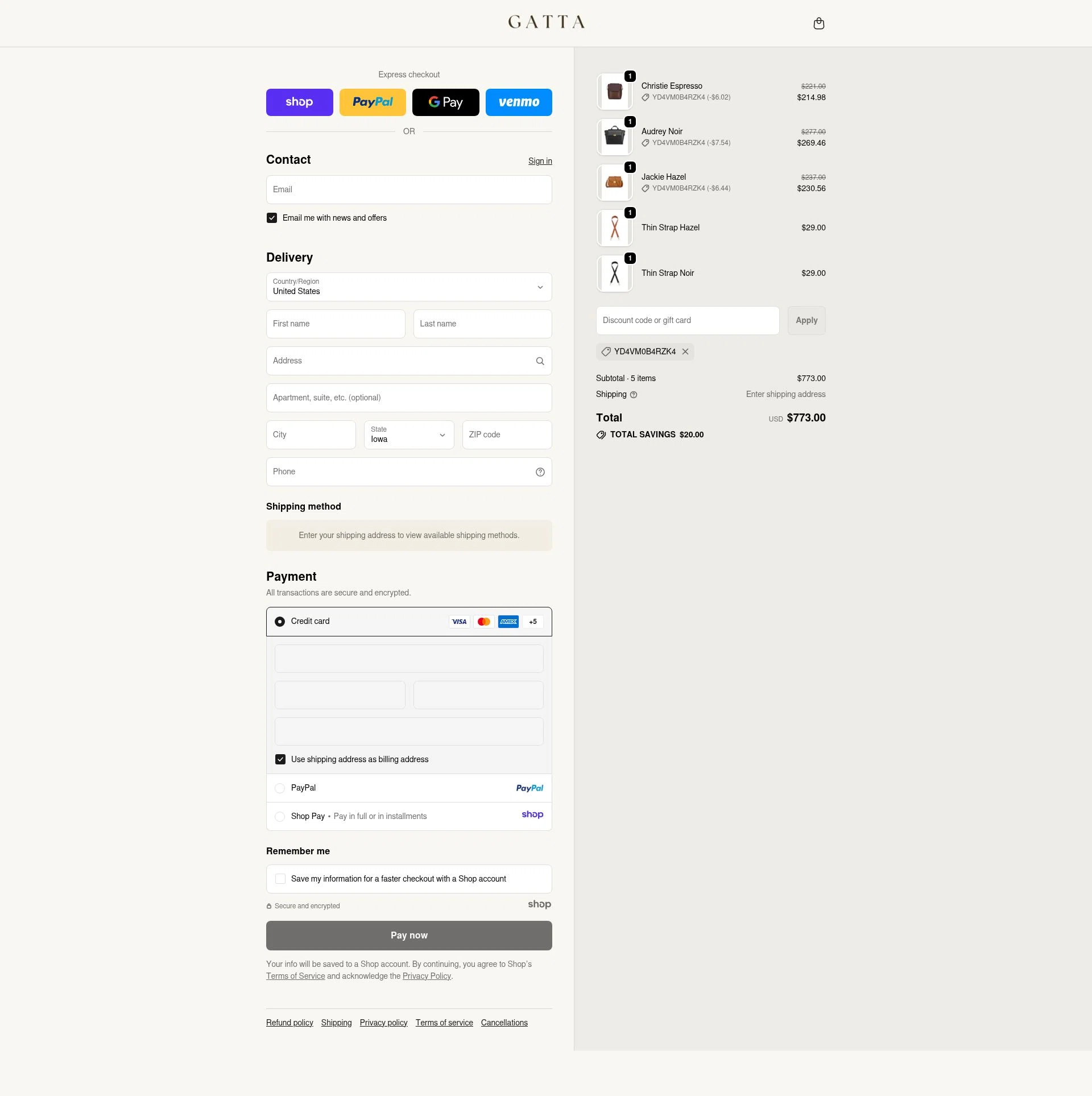 GATTA checkout page showing GATTA promo code box | Screenshot taken by SimplyCodes community member on Dec 5, 2025