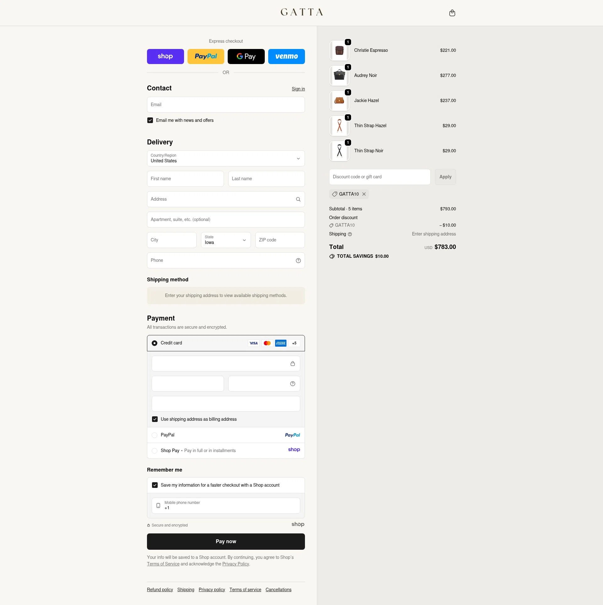 GATTA checkout page showing GATTA promo code box | Screenshot taken by SimplyCodes community member on Dec 5, 2025