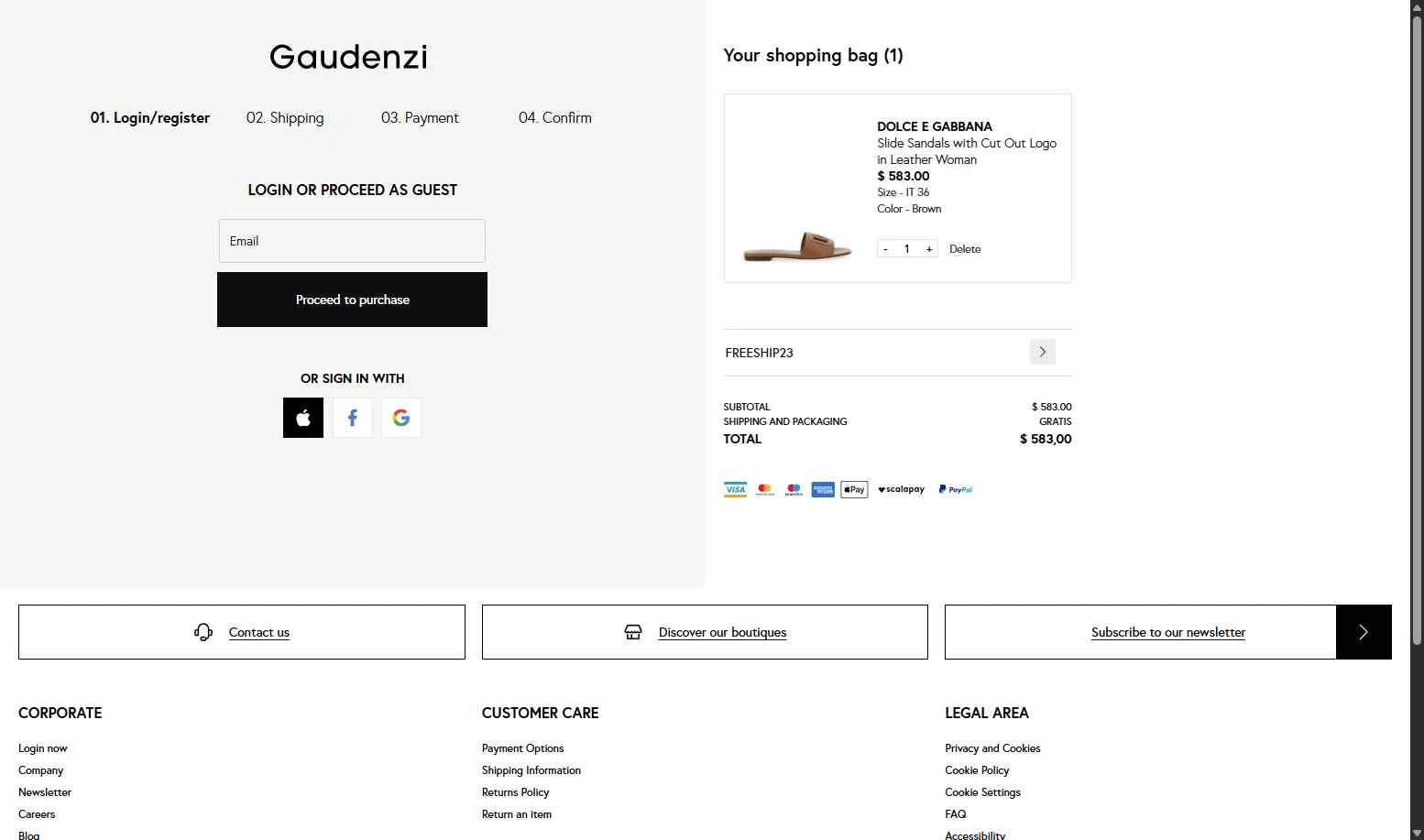Gaudenzi Boutique checkout page showing Gaudenzi Boutique promo code box | Screenshot taken by SimplyCodes community member on Nov 7, 2025
