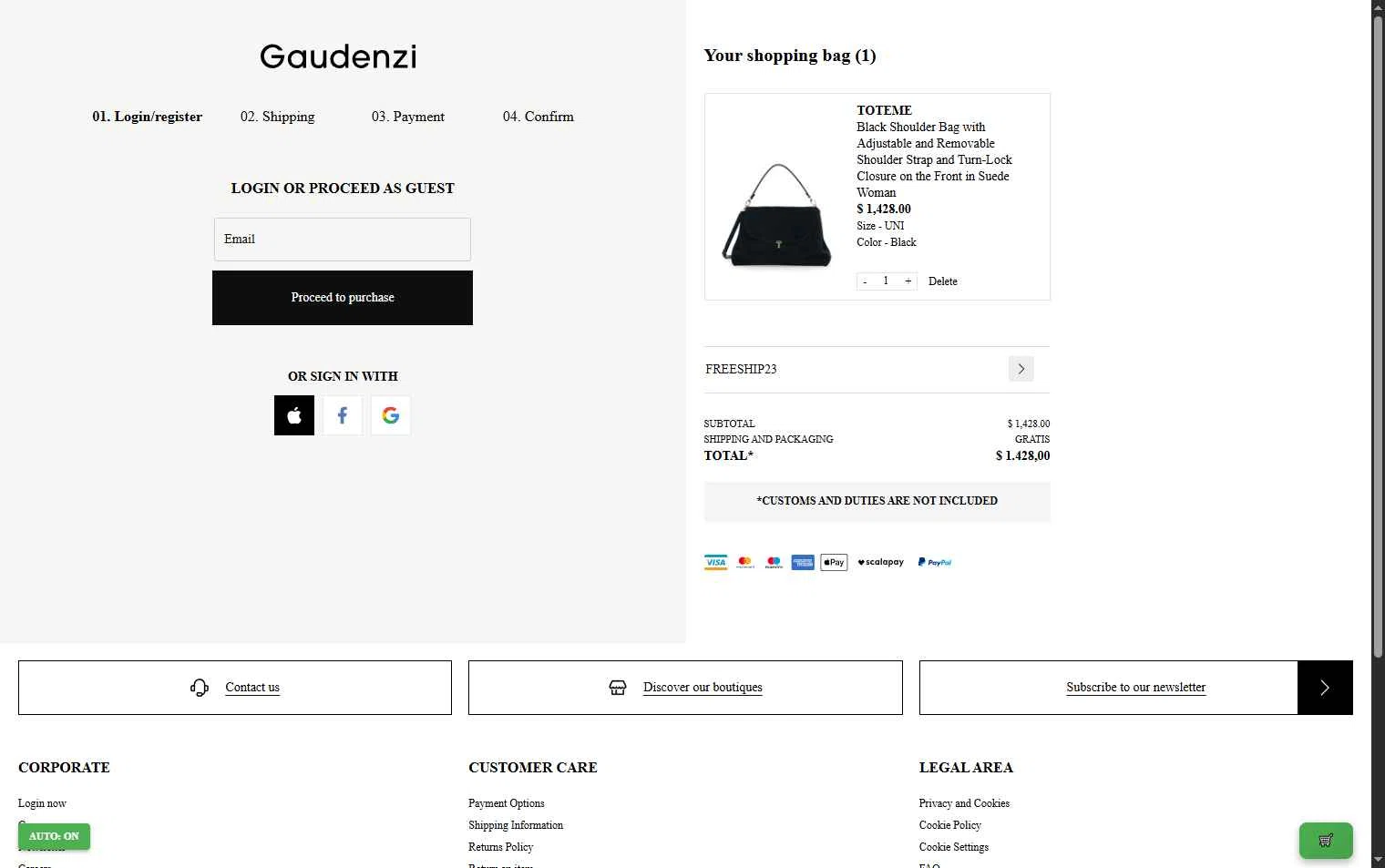 Gaudenzi Boutique checkout page showing Gaudenzi Boutique promo code box | Screenshot taken by SimplyCodes community member on Dec 1, 2025