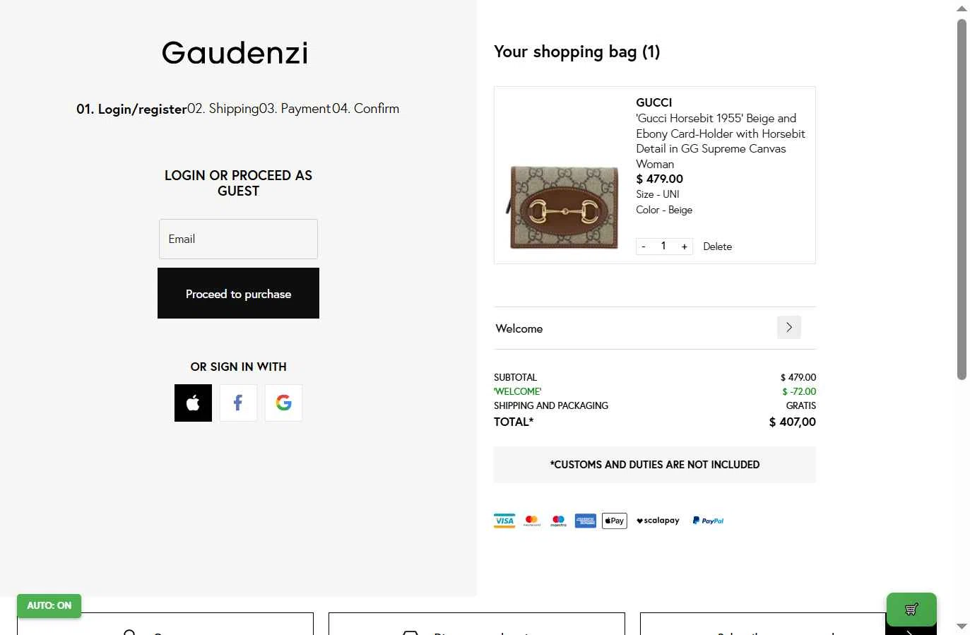 Gaudenzi Boutique checkout page showing Gaudenzi Boutique promo code box | Screenshot taken by SimplyCodes community member on Nov 30, 2025