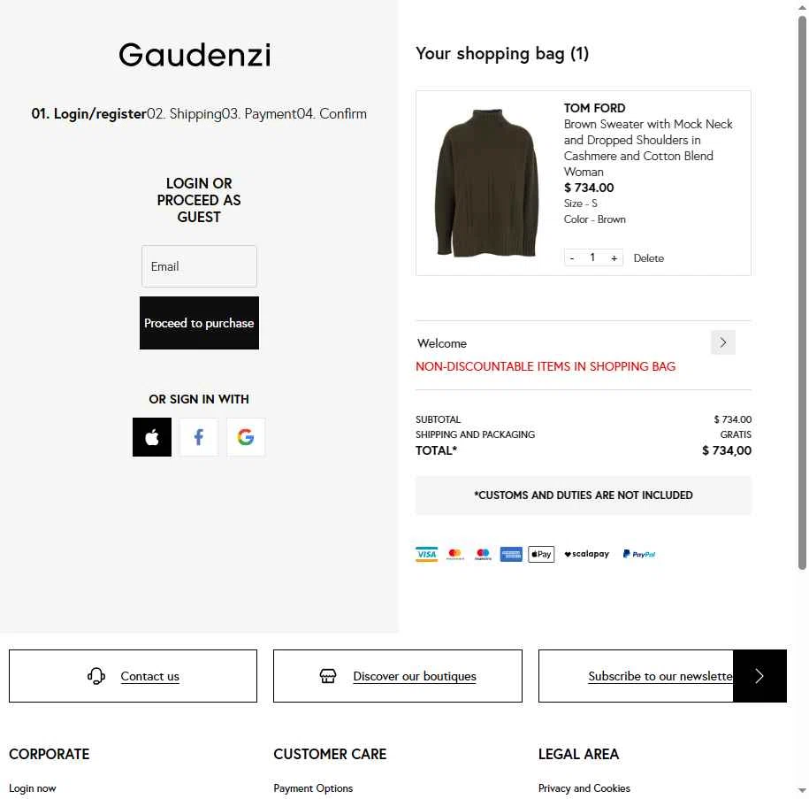 Gaudenzi Boutique checkout page showing Gaudenzi Boutique promo code box | Screenshot taken by SimplyCodes community member on Feb 1, 2026