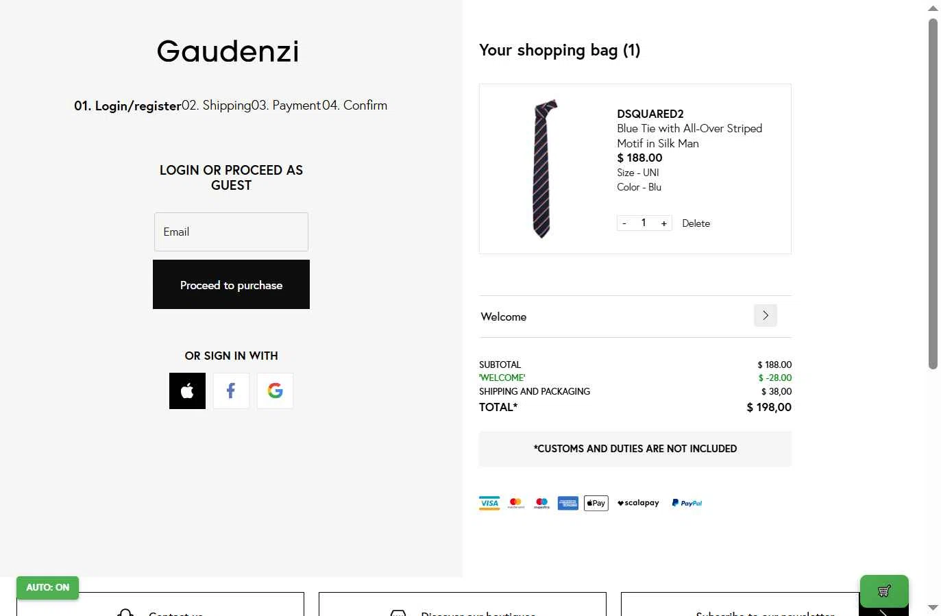 Gaudenzi Boutique checkout page showing Gaudenzi Boutique promo code box | Screenshot taken by SimplyCodes community member on Jan 3, 2026