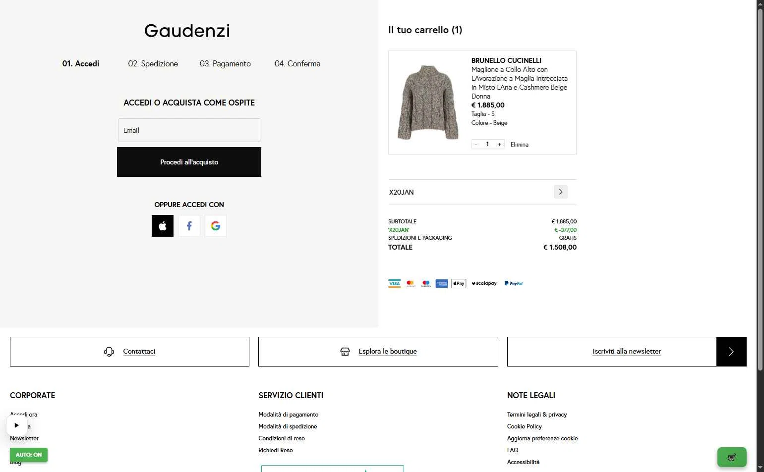 Gaudenzi Boutique checkout page showing Gaudenzi Boutique promo code box | Screenshot taken by SimplyCodes community member on Jan 13, 2026