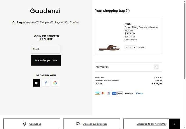 Gaudenzi Boutique checkout page showing Gaudenzi Boutique promo code box | Screenshot taken by SimplyCodes community member on Jul 14, 2025