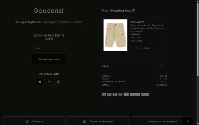 Gaudenzi Boutique checkout page showing Gaudenzi Boutique promo code box | Screenshot taken by SimplyCodes community member on Jun 6, 2025