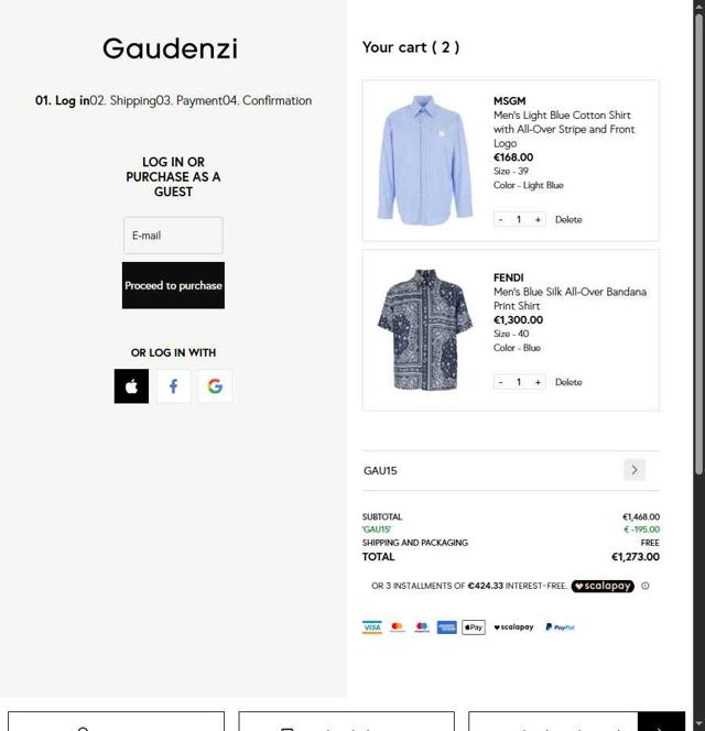 Gaudenzi Boutique checkout page showing Gaudenzi Boutique promo code box | Screenshot taken by SimplyCodes community member on Jul 14, 2025