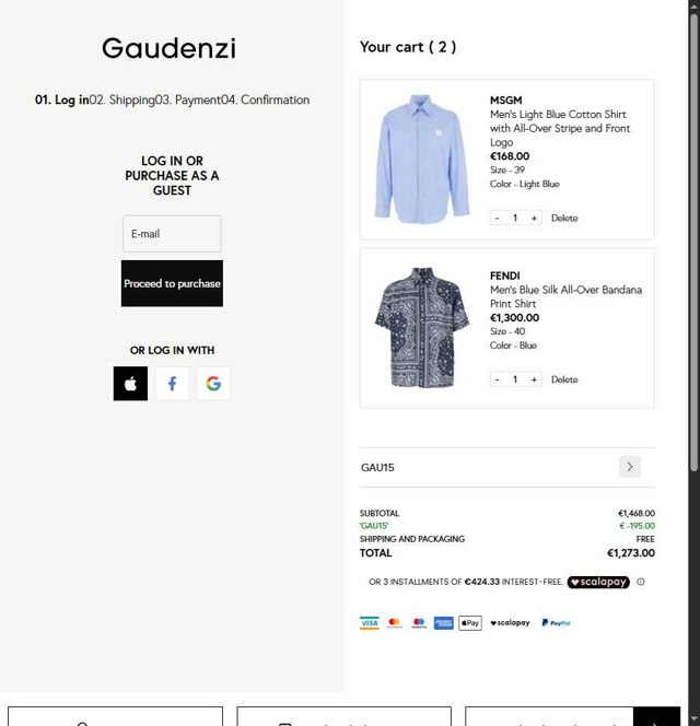 Gaudenzi Boutique checkout page showing Gaudenzi Boutique promo code box | Screenshot taken by SimplyCodes community member on Jul 14, 2025