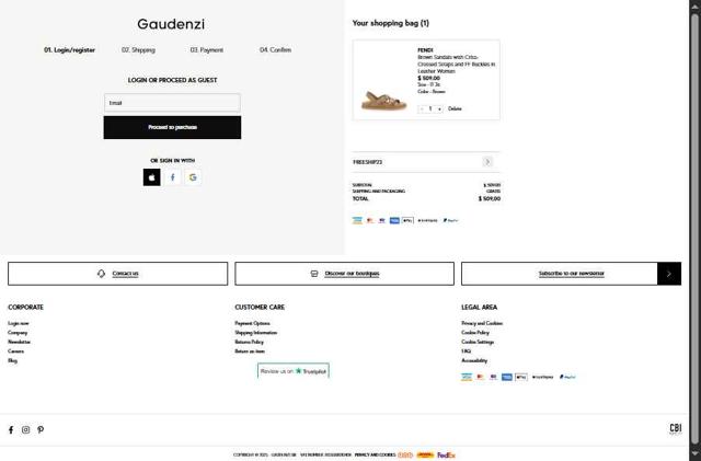 Gaudenzi Boutique checkout page showing Gaudenzi Boutique promo code box | Screenshot taken by SimplyCodes community member on Sep 10, 2025