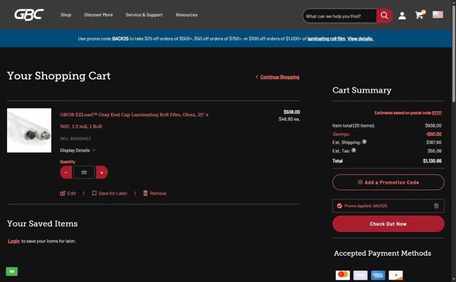 GBC checkout page showing GBC promo code box | Screenshot taken by SimplyCodes community member on Aug 6, 2025