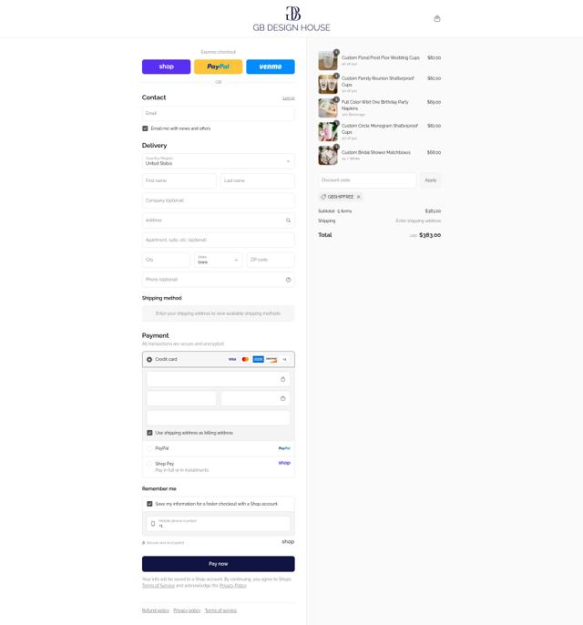 GB Design House checkout page showing GB Design House promo code box | Screenshot taken by SimplyCodes community member on Aug 31, 2025