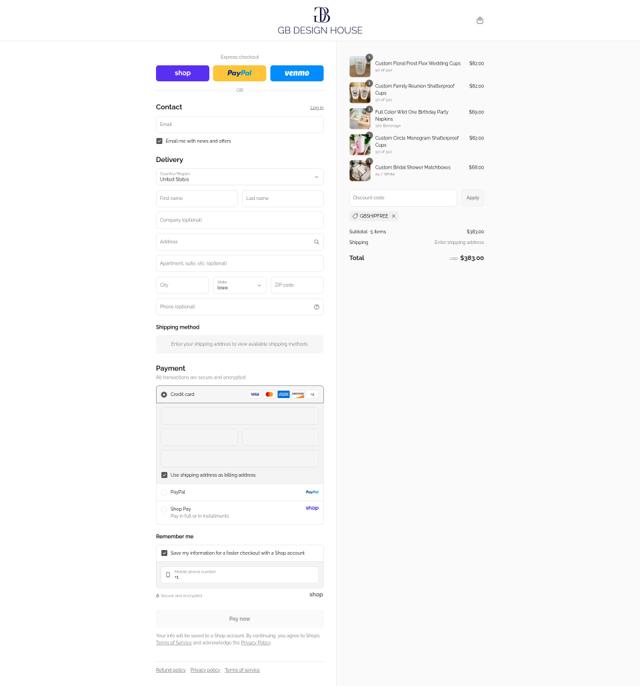 GB Design House checkout page showing GB Design House promo code box | Screenshot taken by SimplyCodes community member on Sep 8, 2025