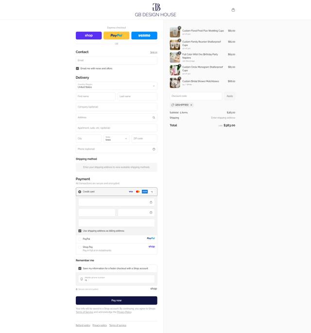 GB Design House checkout page showing GB Design House promo code box | Screenshot taken by SimplyCodes community member on Sep 12, 2025