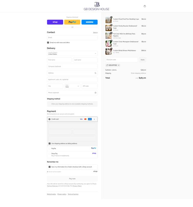 GB Design House checkout page showing GB Design House promo code box | Screenshot taken by SimplyCodes community member on Sep 16, 2025