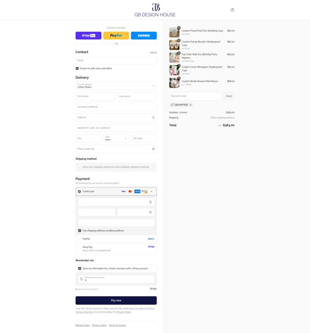 GB Design House checkout page showing GB Design House promo code box | Screenshot taken by SimplyCodes community member on Aug 17, 2025