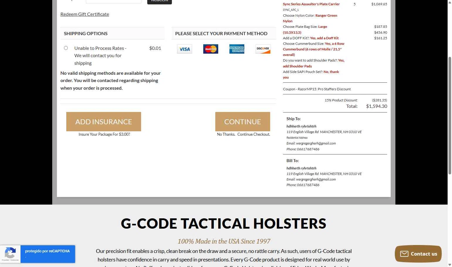 G-Code Holsters checkout page showing G-Code Holsters promo code box | Screenshot taken by SimplyCodes community member on Dec 31, 2025