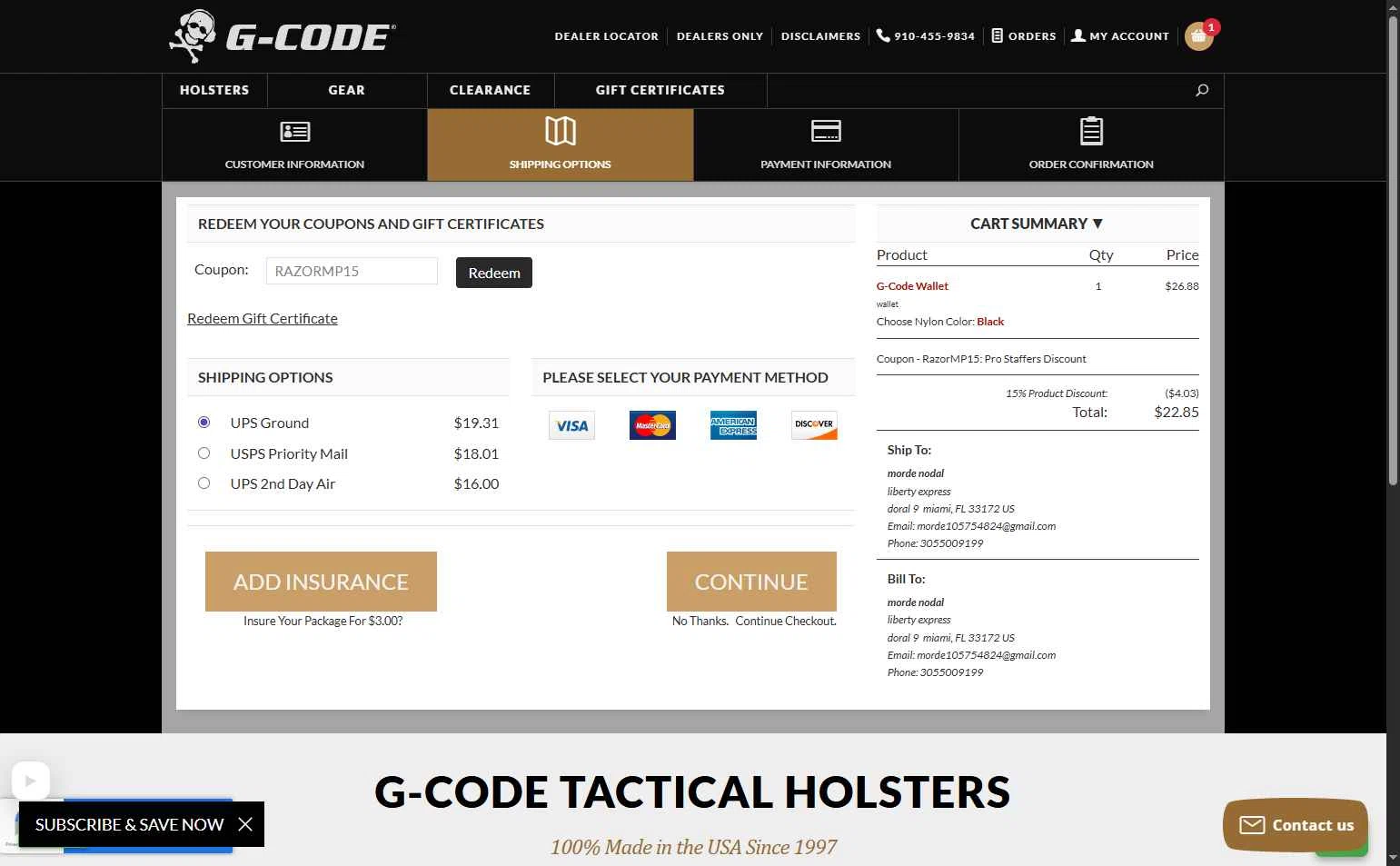 G-Code Holsters checkout page showing G-Code Holsters promo code box | Screenshot taken by SimplyCodes community member on Jan 29, 2026
