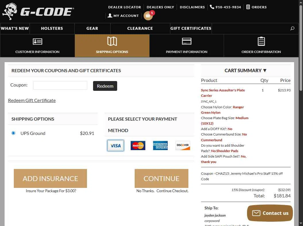G-Code Holsters checkout page showing G-Code Holsters promo code box | Screenshot taken by SimplyCodes community member on Dec 15, 2025