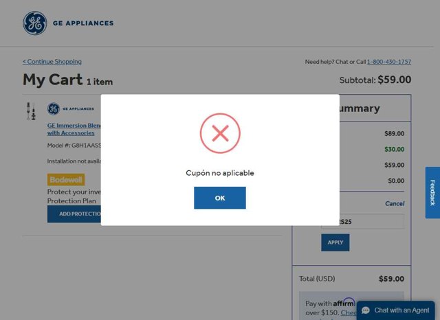 GE Appliances checkout page showing GE Appliances coupon code box | Screenshot taken by SimplyCodes community member on Jul 9, 2025